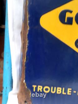 Vintage Porcelain Enamel Sign Good Year Cycle Tyre Double Side With Flange 1930