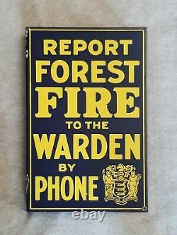 Vintage Porcelain Flange Double Sided Sign Report Forest Fire Warden Phone