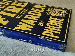 Vintage Porcelain Flange Double Sided Sign Report Forest Fire Warden Phone