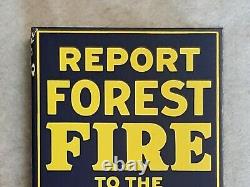 Vintage Porcelain Flange Double Sided Sign Report Forest Fire Warden Phone