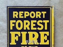 Vintage Porcelain Flange Double Sided Sign Report Forest Fire Warden Phone