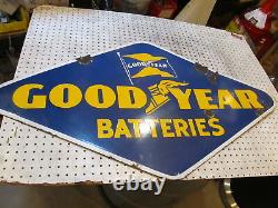 Vintage Porcelain Goodyear Batteries Sign 1946 Double Sided 48 X 26.5