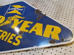 Vintage Porcelain Goodyear Batteries Sign 1946 Double Sided 48 X 26.5