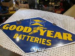 Vintage Porcelain Goodyear Batteries Sign 1946 Double Sided 48 X 26.5