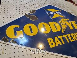 Vintage Porcelain Goodyear Batteries Sign 1946 Double Sided 48 X 26.5