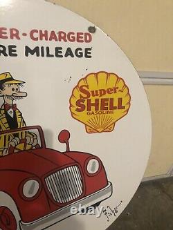 Vintage Porcelain Heavy 30 Double Sided Shell Gas And Oil Sign