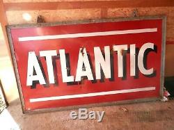 Vintage Porcelain Large Double Sided Atlantic Gas Station Sign WithFrame43 X 72
