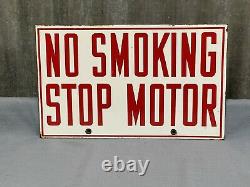 Vintage Porcelain No Smoking Stop Motor Double Sided Sign (G6)