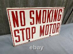 Vintage Porcelain No Smoking Stop Motor Double Sided Sign (G6)