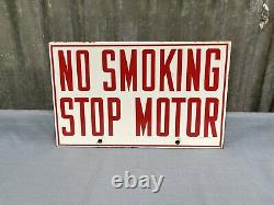 Vintage Porcelain No Smoking Stop Motor Double Sided Sign (G6)