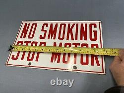 Vintage Porcelain No Smoking Stop Motor Double Sided Sign (G6)