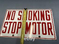 Vintage Porcelain No Smoking Stop Motor Double Sided Sign (G6)