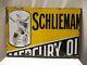 Vintage Porcelain Sign Board Schliemann's Mercury Brand Oil Enamel Double Sided
