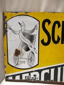 Vintage Porcelain Sign Board Schliemann'S Mercury Brand Oil Enamel Double Sided