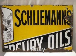 Vintage Porcelain Sign Board Schliemann'S Mercury Brand Oil Enamel Double Sided