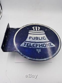 Vintage Public Telephone Double Sided Flange KS-16597 L1 Sign