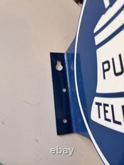 Vintage Public Telephone Flange Sign Double Sided Blue Metal
