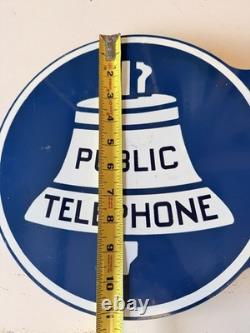 Vintage Public Telephone Flange Sign Double Sided Blue Metal