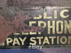 Vintage Public Telephone Pay Station Double Sided Flange Advertising Sign