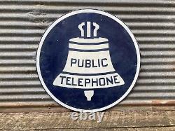 Vintage Public Telephone Sign Double Sided Metal Sign Bell Phone Co. Large 18