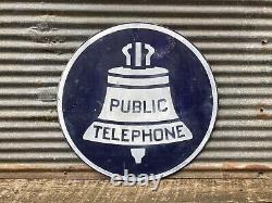 Vintage Public Telephone Sign Double Sided Metal Sign Bell Phone Co. Large 18