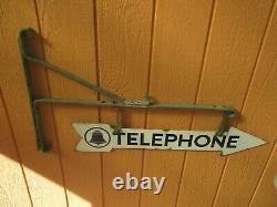 Vintage RARE Original Telephone Double Sided Porcelain Arrow Sign 36 & Bracket