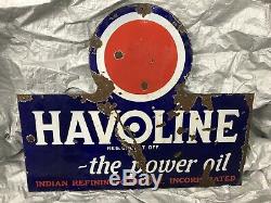 Vintage Rare Havoline Indian Refining Company Porcelain Sign Double