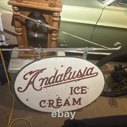 Vintage Rare Porcelain Double Sided 36x24 Ovel Andalusia Ice Cream Sign