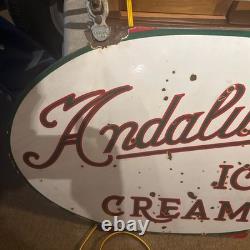 Vintage Rare Porcelain Double Sided 36x24 Ovel Andalusia Ice Cream Sign