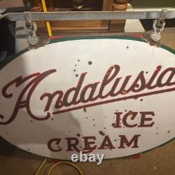 Vintage Rare Porcelain Double Sided 36x24 Ovel Andalusia Ice Cream Sign