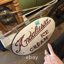 Vintage Rare Porcelain Double Sided 36x24 Ovel Andalusia Ice Cream Sign
