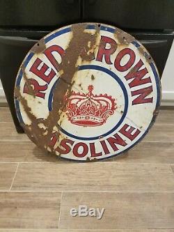 Vintage Red Crown Gasoline 30 Porcelain Double sided sign