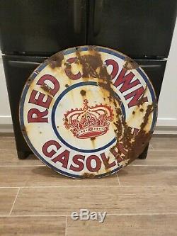 Vintage Red Crown Gasoline 30 Porcelain Double sided sign
