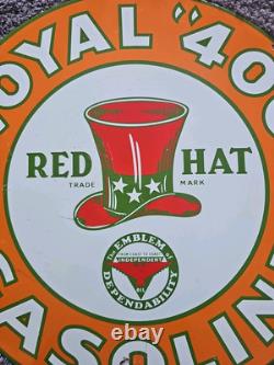 Vintage Red Hat Royal 400 Gasoline Double-sided Porcelain Gas Station Sign 24