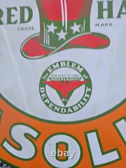 Vintage Red Hat Royal 400 Gasoline Double-sided Porcelain Gas Station Sign 24