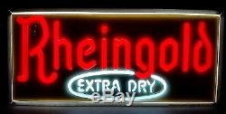 Vintage Rheingold Lager Beer Extra Dry Double Sided Hanging Lighted Sign 24x11