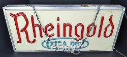 Vintage Rheingold Lager Beer Extra Dry Double Sided Hanging Lighted Sign 24x11