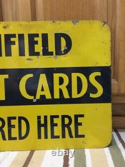 Vintage Richfield Credit Card Flange Sign Double Sided Metal Gas Oil Pump Can