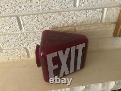 Vintage Ruby Red Light Exit Sign Glass Globe Triangle Wedge Double Sided Light