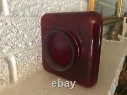 Vintage Ruby Red Light Exit Sign Glass Globe Triangle Wedge Double Sided Light