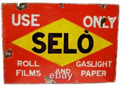 Vintage SELO Porcelain Enamel Sign Photography Film Double Sided 20x20 Advertis