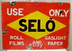 Vintage SELO Porcelain Enamel Sign Photography Film Double Sided 20x20 Advertis