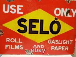 Vintage SELO Porcelain Enamel Sign Photography Film Double Sided 20x20 Advertis