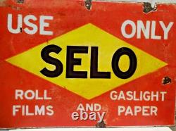 Vintage SELO Porcelain Enamel Sign Photography Film Double Sided 20x20 Advertis