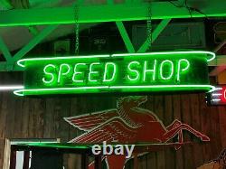 Vintage SPEED SHOP Double Sided NEON SIGN Antique PATINA Mancave HOT ROD Garage