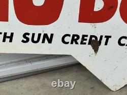 Vintage SUN OIL NO MONEY DOWN Tire Sign Gas Station Double Sided Metal OLD SIGN