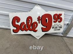 Vintage SUN OIL NO MONEY DOWN Tire Sign Gas Station Double Sided Metal OLD SIGN