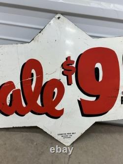 Vintage SUN OIL NO MONEY DOWN Tire Sign Gas Station Double Sided Metal OLD SIGN