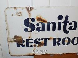 Vintage Sanitary Rest Rooms Metal Double Sided Gas Station Sign