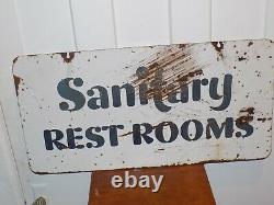 Vintage Sanitary Rest Rooms Metal Double Sided Gas Station Sign